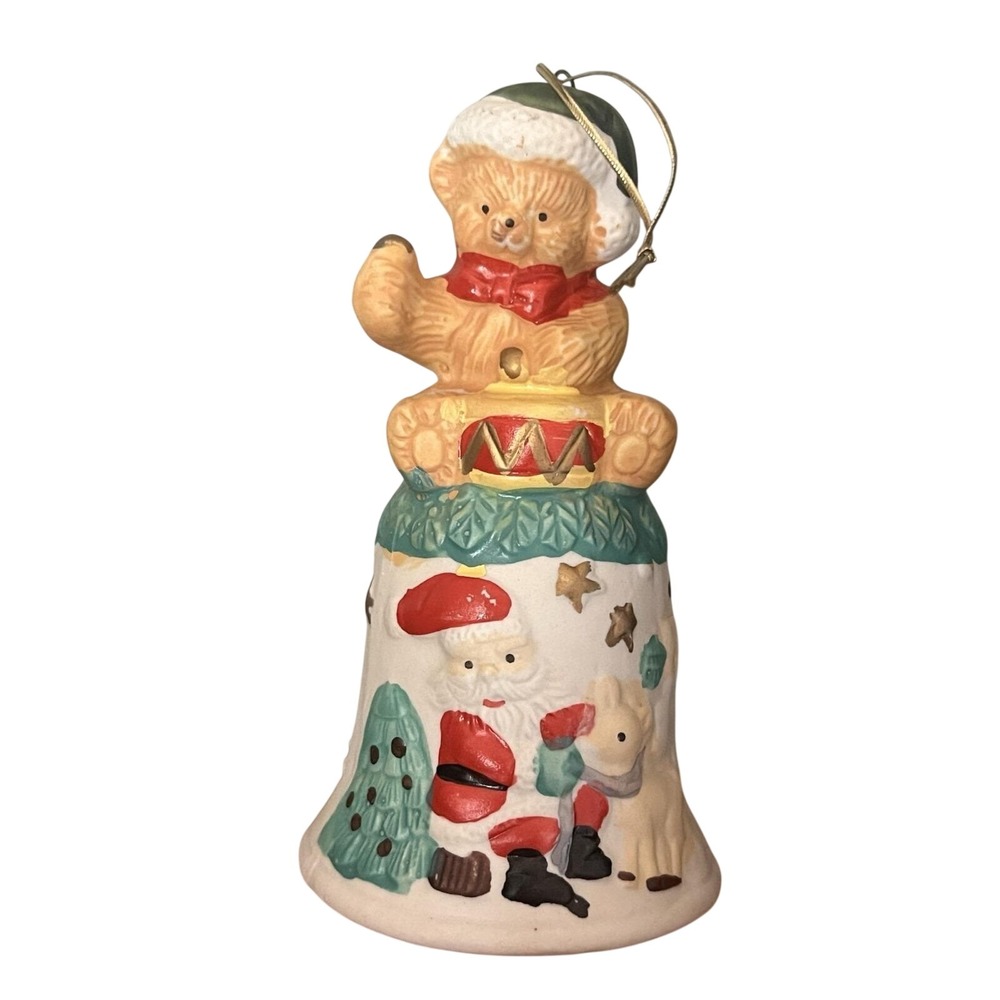 Vintage 1995 Artmark Porcelain Bell Ornament Teddy Bear Christmas Tree Painted